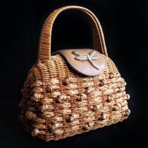 Gita Costa Eliza Gray Woven Basket Purse Dragonfly